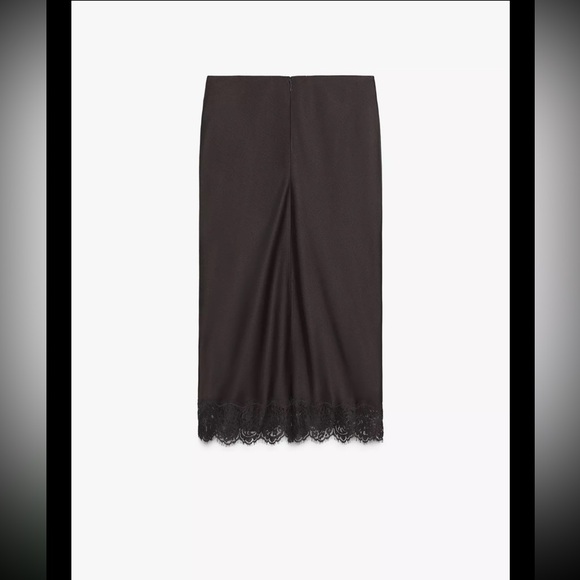 Zara Chocolate Brown Midi Skirt with Lace Hem - Picture 3 of 5
